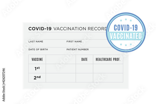 Coronavirus Vaccination Record Card, Vaccination Card, Vaccination Passport, Covid-19 Record, Herd Immunity, Immunization Record, Vector Illustration Background *For Illustration Purposes Only*