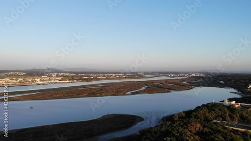 Wallpaper Mural DRONE AERIAL FOOTAGE - The Northern Litoral Natural Park in Ofir, Esposende, Portugal. The Cavado River estuary at sunset. Torontodigital.ca
