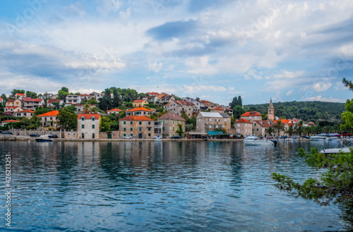 Church in Splitska, village on north side of island Brac in Croatia. August 2020