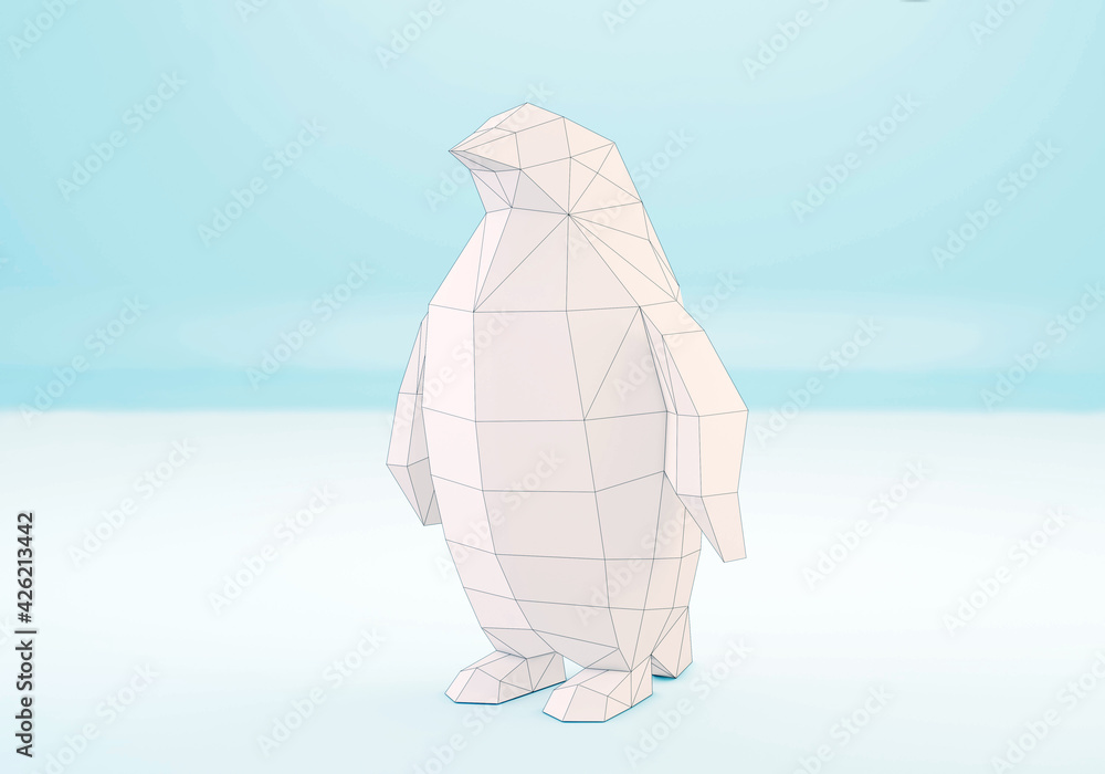 Polygonal Penguin, low poly animal, world penguin day, 3d render