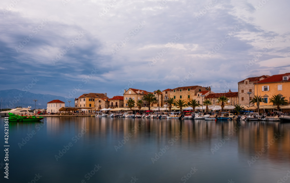 Picturesque scenic view on Supetar on Brac island, Croatia. August 2020, long exposure picture.