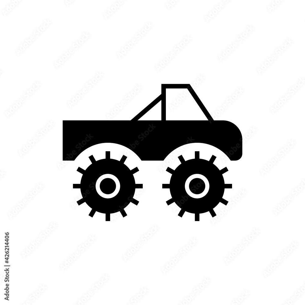 Fototapeta premium monster car icon, monster truck symbol in solid black flat shape glyph icon, isolated on white background