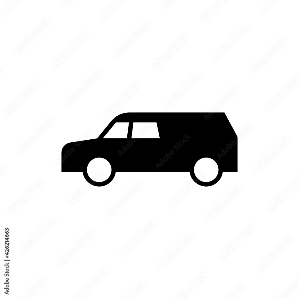 cemetery car icon. funeral, grave car symbol in solid black flat shape glyph icon, isolated on white background
