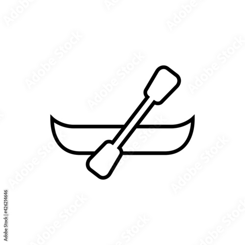 Boat, canoe icon in flat black line style, isolated on white background