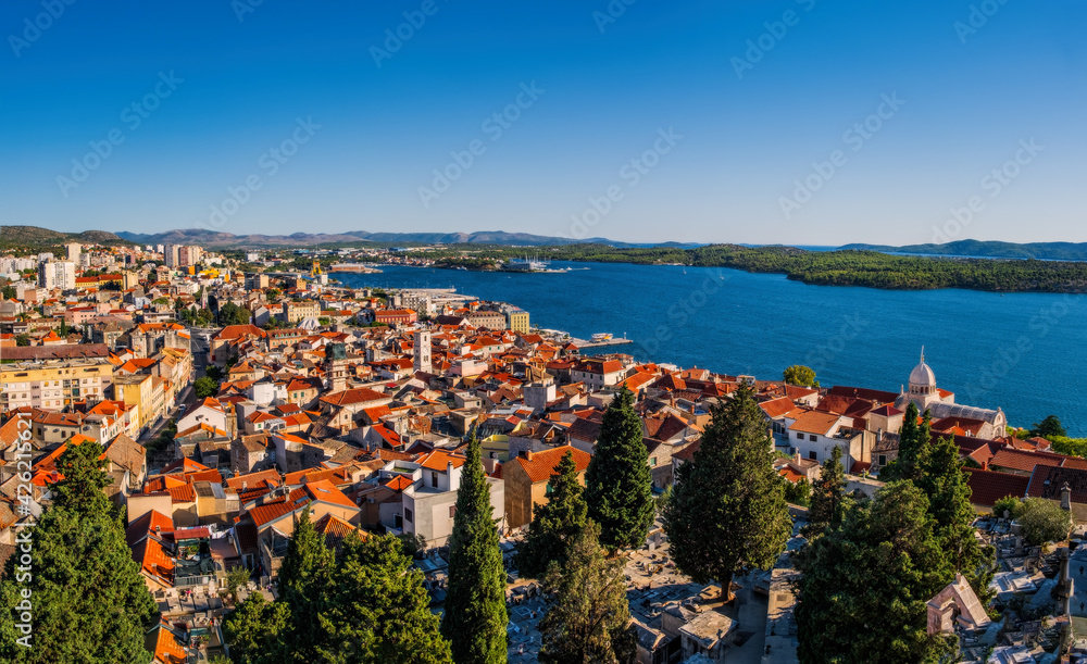 Panoramic view of old town of Sibenik in Croatia. September 2020