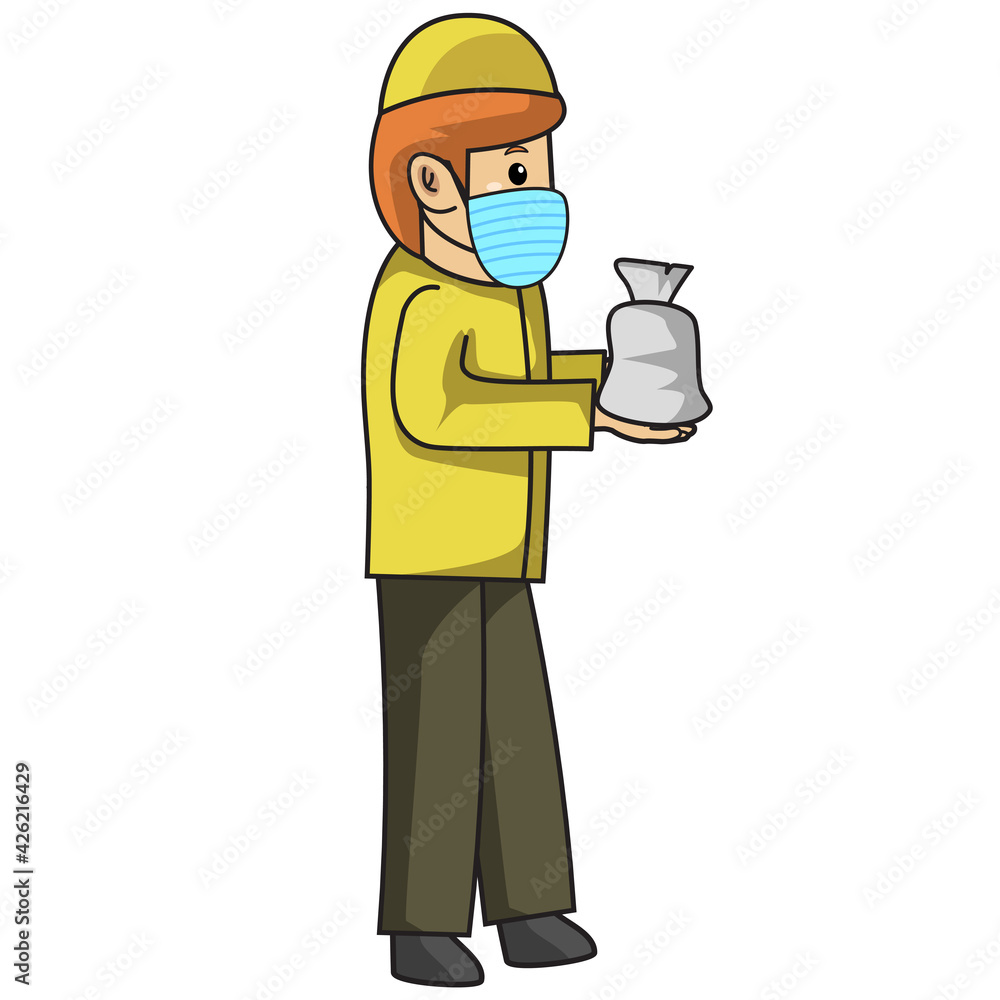 Muslim man are donation zakat for another muslim, using mask and healthy protocol.character illustration. Muslim man are donation zakat for another muslim, using mask and healthy protocol.character illustration.
