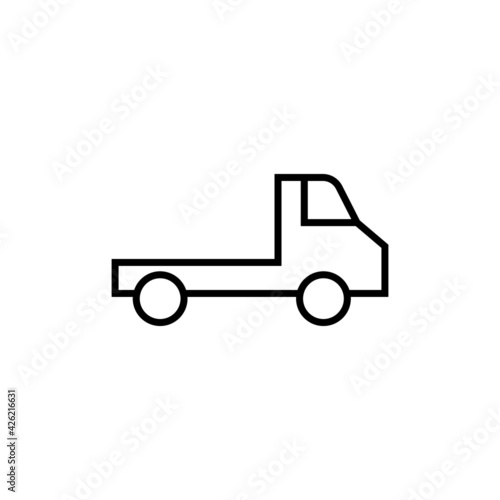 Flatbed, flatbedlorry truck icon in flat black line style, isolated on white background 