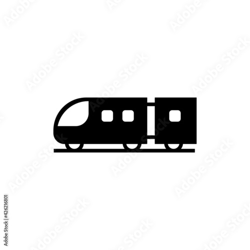 metropolitan subway train icon in solid black flat shape glyph icon, isolated on white background