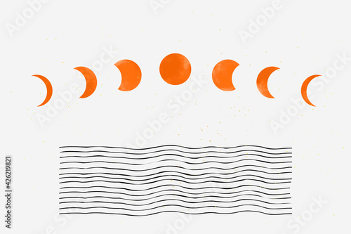 Vector illustration. Abstract backgrounds. Contemporary art. Mid century wall decor. Watercolor shapes. Design element for web banner, wallpaper, background, poster. Vintage style. 50s, 60s graphic