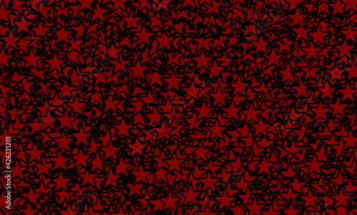 Patrón de estrellas rojas desordenadas y solapadas sobre fondo negro