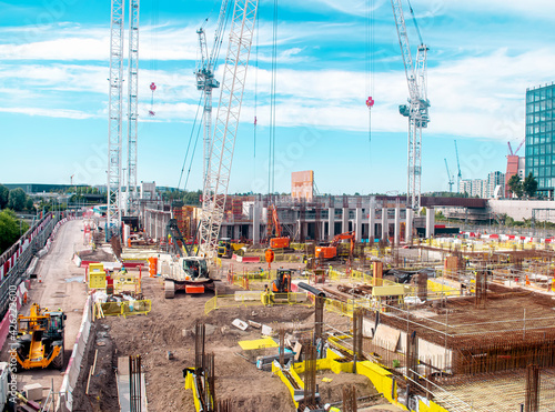 Constructiion building site with diggers and cranes