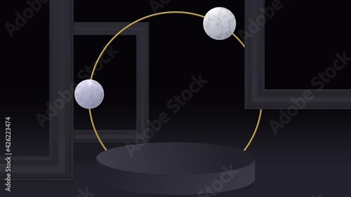 4K Seamless loop Bright modern abstract stage background with gold and white color moving geometric shapes on the black background. Seamless loop