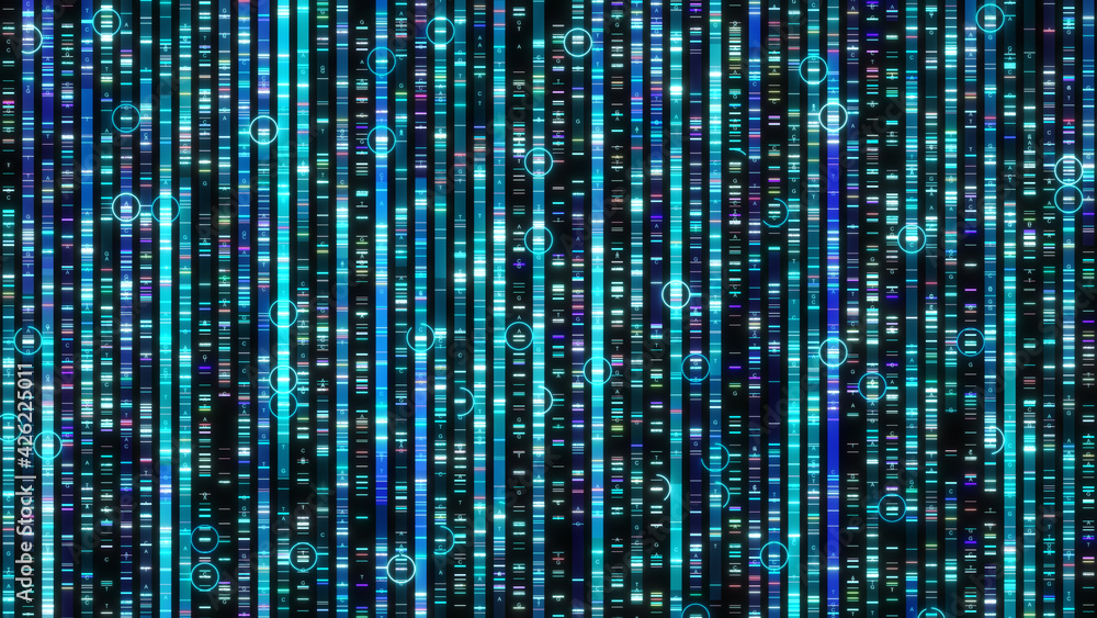 DNA genome sequencing mapping working out the order of the bases - 3D illustration rendering DNA genome sequencing mapping working out the order of the bases - 3D illustration rendering
