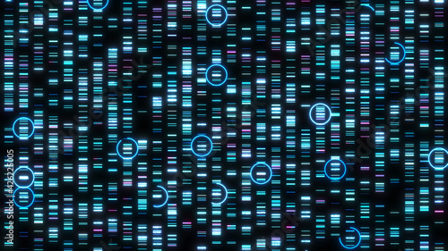 Schilderij op canvas DNA genome sequencing mapping working out the order of the bases - 3D illustrati