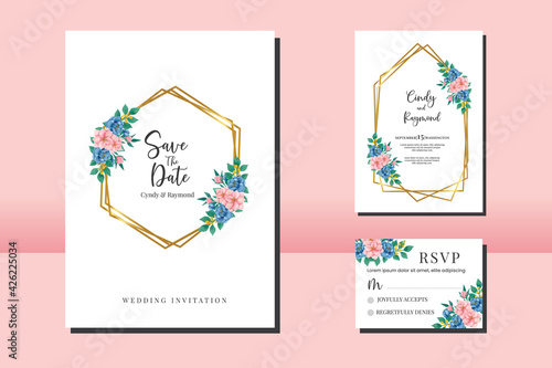 Floral Frame Wedding invitation set  floral watercolor hand drawn Peony and Magnolia Flower design Invitation Card Template