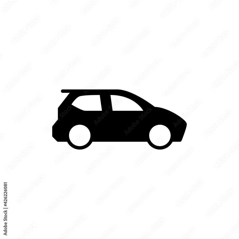 compact car icon in solid black flat shape glyph icon, isolated on white background