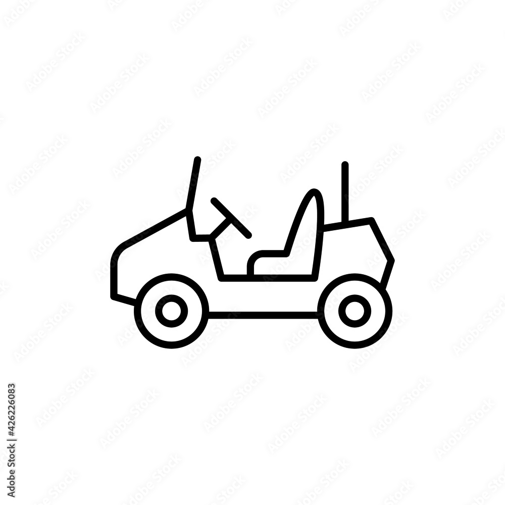 Beach car icon in flat black line style, isolated on white background