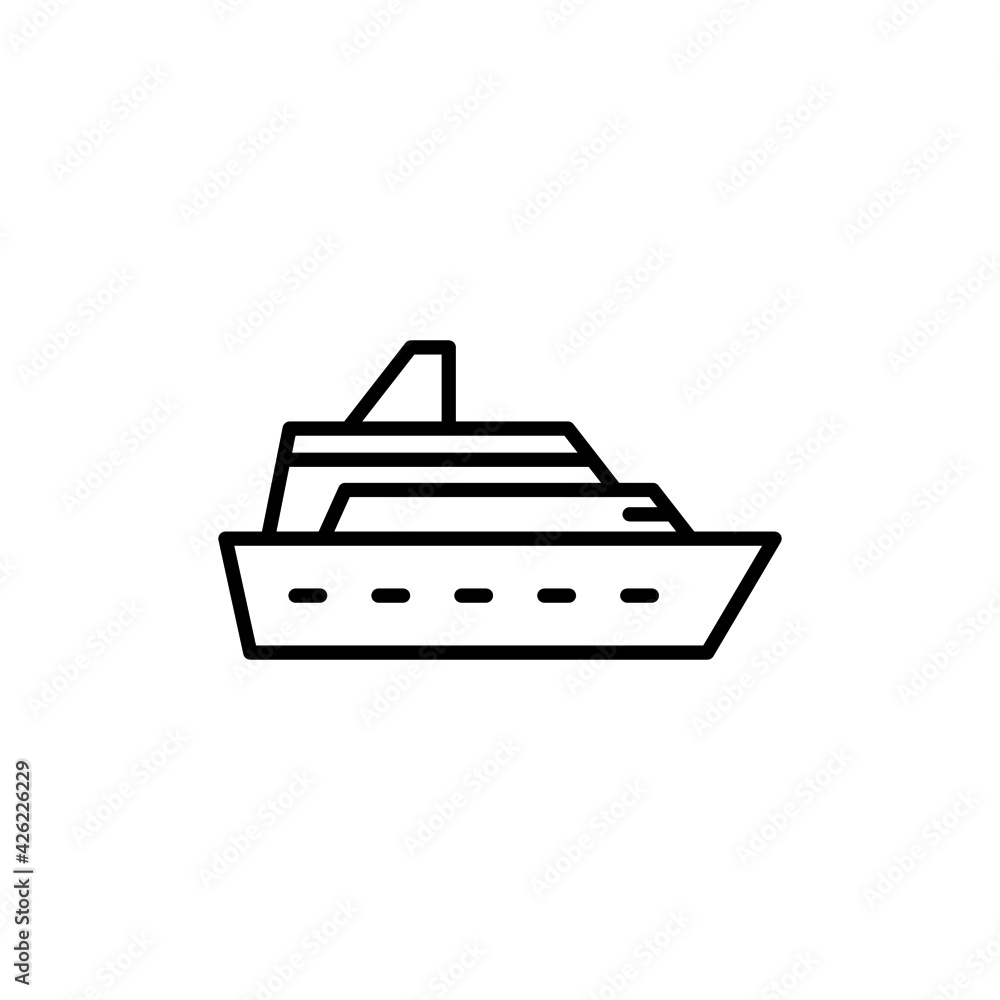 cruise boat icon. yacht symbol in flat black line style, isolated on white background cruise boat icon. yacht symbol in flat black line style, isolated on white background