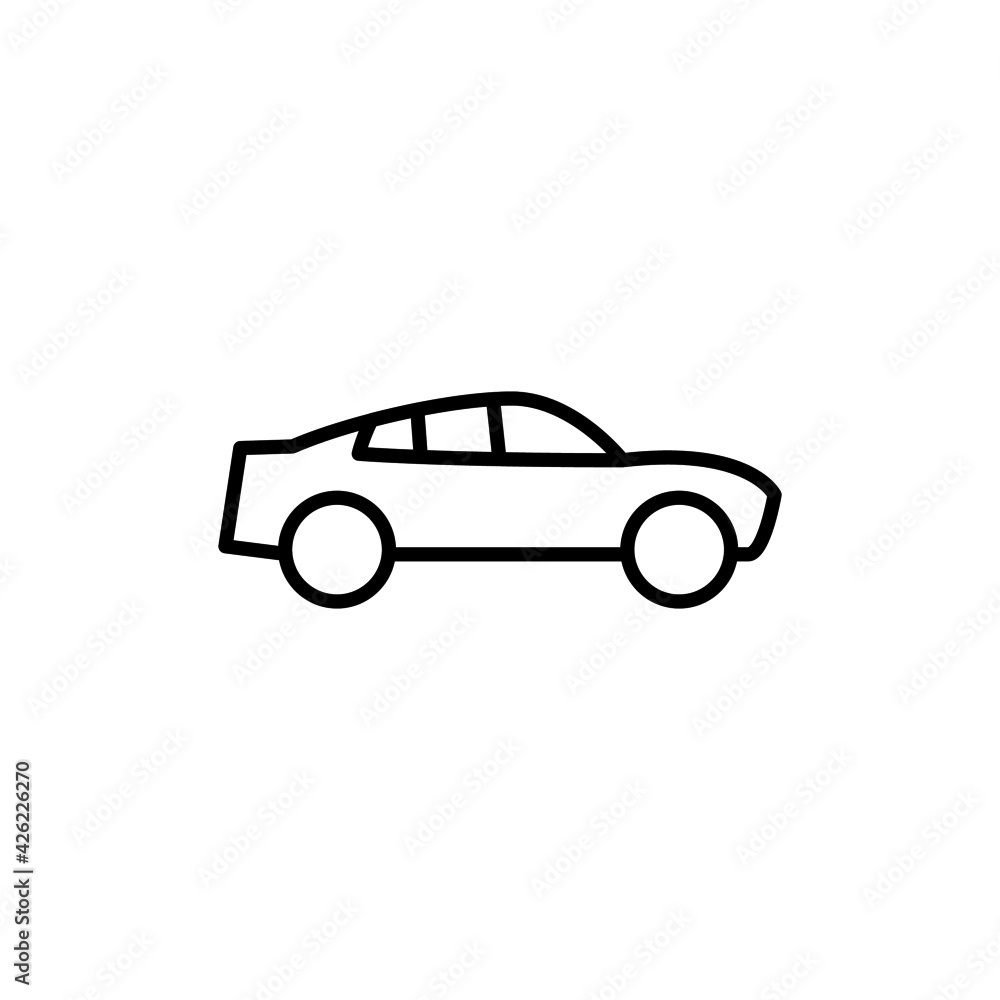 sedan icon, Auto, automobile, car, vehicle symbol in flat black line style, isolated on white background