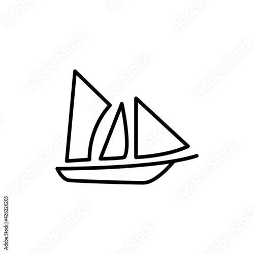 
Boat, sail icon. schooner ship symbol in flat black line style, isolated on white background
