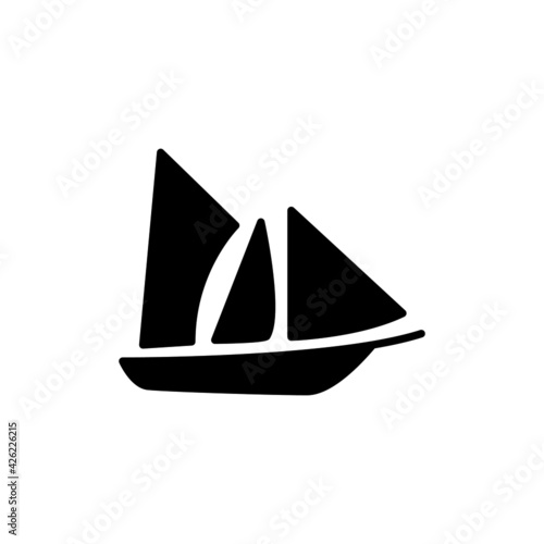 
Boat, sail icon. schooner ship symbol in solid black flat shape glyph icon, isolated on white background
