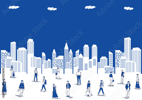 都市風景と若者	