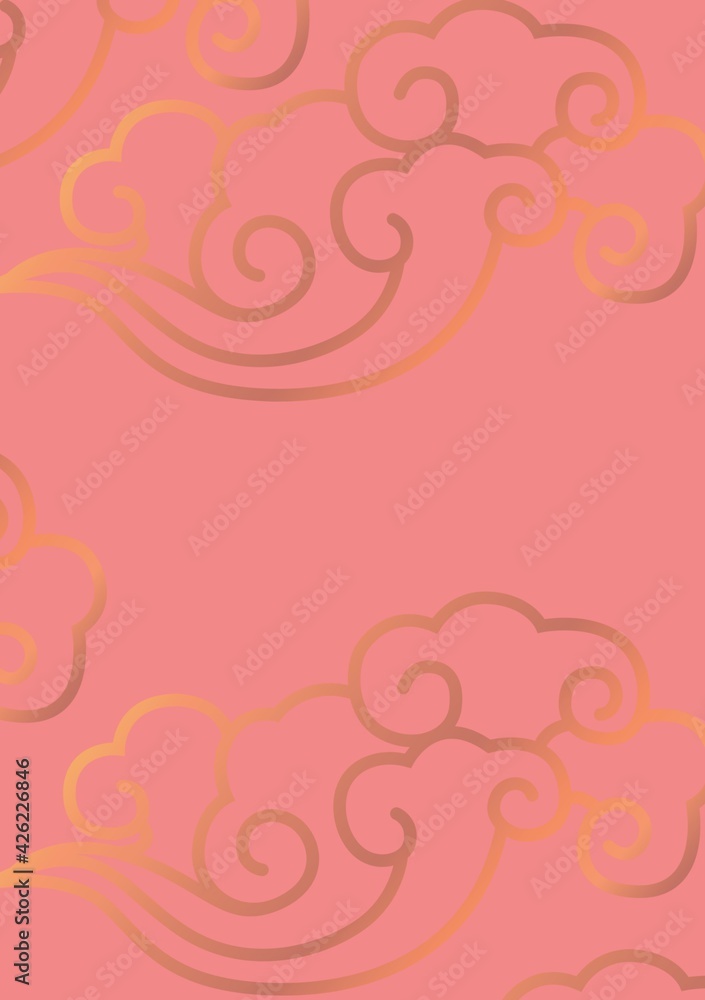 Composition of gold decorations on pink background