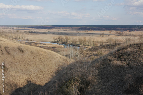 Landscape - spring river valley under the blue sky  Seversky Donets  Zmievsky Kruchi.