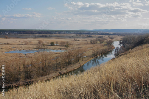 Landscape - spring river valley under the blue sky  Seversky Donets  Zmievsky Kruchi.