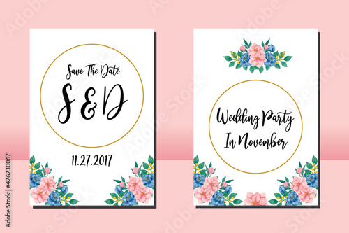 Floral Frame Wedding invitation set, floral watercolor hand drawn Peony and Magnolia Flower design Invitation Card Template © Vectorcome