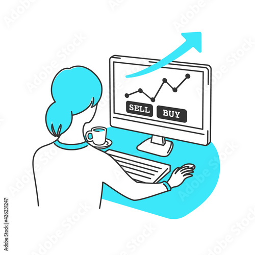 Young woman trading online on desktop computer