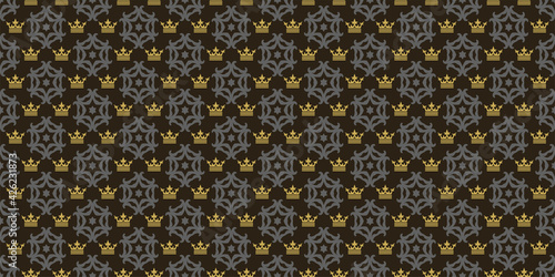 Background pattern  wallpaper with ornament in the royal style on a black background. Seamless pattern  texture for your design