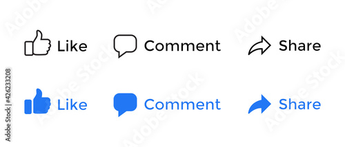 Facebook Like, Comment, Share of Social Media Icons. Vector Illustration photo