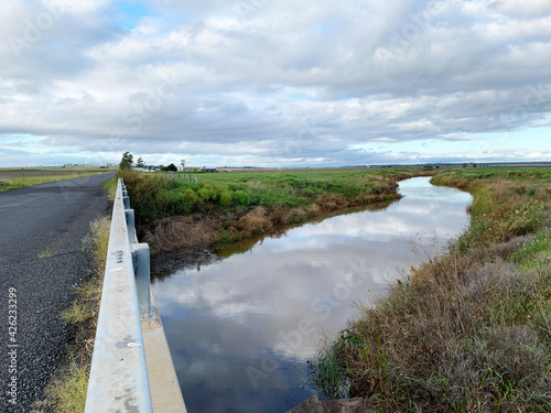 View of rural town of Clifton Queensland  Australia  with river  paddocks and farming land