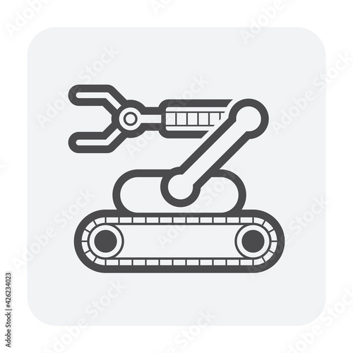 Robotic arm, industrial robot system vector icon. Consist of mechanical arm, electronic, hydraulic. Control by automation technology. For industry i.e. assembly, manufacturing, cnc, production process
