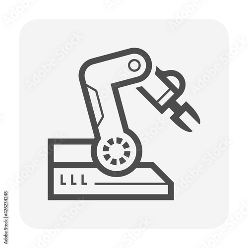 Robotic arm, industrial robot system vector icon. Consist of mechanical arm, electronic, hydraulic. Control by automation technology. For industry i.e. assembly, manufacturing, cnc, production process