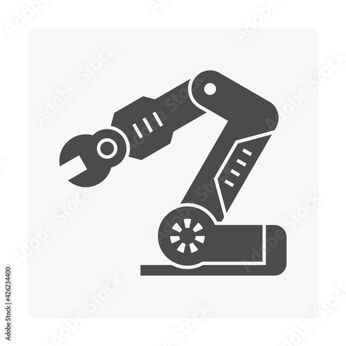 Robotic arm, industrial robot system vector icon. Consist of mechanical arm, electronic, hydraulic. Control by automation technology. For industry i.e. assembly, manufacturing, cnc, production process
