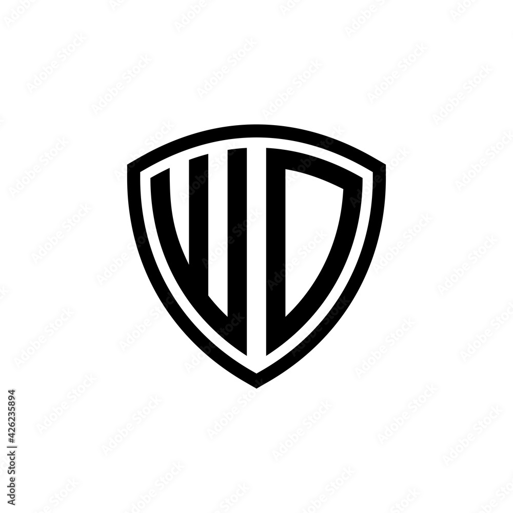 Letter WD with Shield frame line element. Logo Icon Template. Abstract symbol of security. Letter WD with Shield frame line element. Logo Icon Template. Abstract symbol of security.