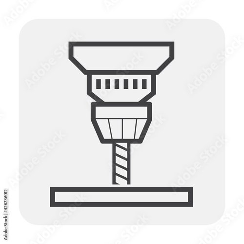Drilling vector icon. That carbide drill bits and mill drill machine or equipment tool. To make hole or screw thread by speed turning and pressing into material. For industrial work i.e. metalworking.
