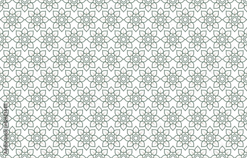 Simple floral vector seamless pattern, muted green line and silver texture on white background. Muted green abstract floral wallpaper, bright tile ornament.