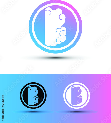 Brain logo design template in a circle and with gradient (blue and pink) colors