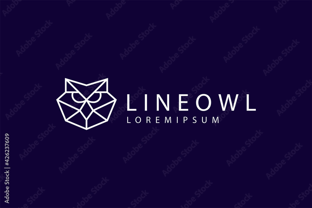 Geometric Owl Logo Design Template. Owl Head Icon Line Art Vector
