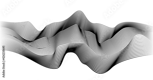 Abstract Art Optical Digital Black and White Frequency Spiral Wave Movement in Long Horizontal View Vector Illustration Design