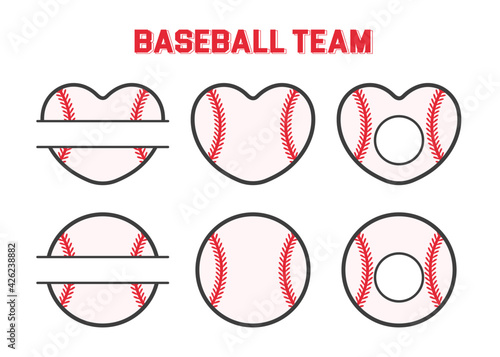 Vector sports monogram. Baseball ball text box Leave a place for the team name text.