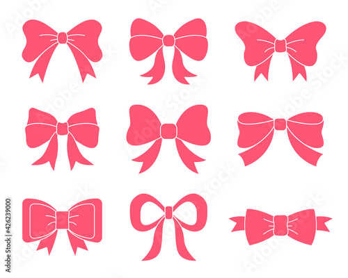 Pink bow design in various shapes Isolated on white background
