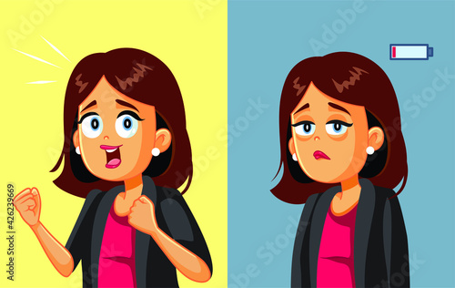 Energetic Business Woman Getting Tired Vector Illustration