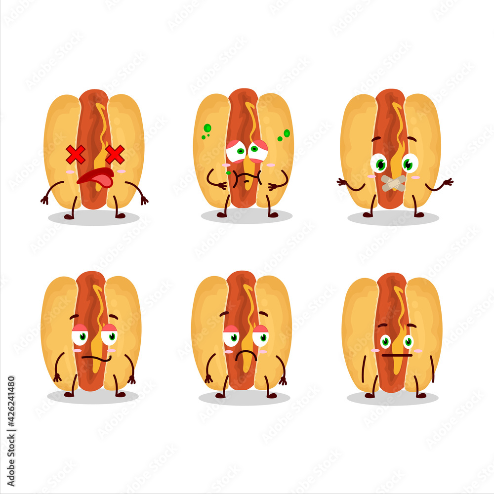 Hot dogs cartoon character with nope expression Hot dogs cartoon character with nope expression