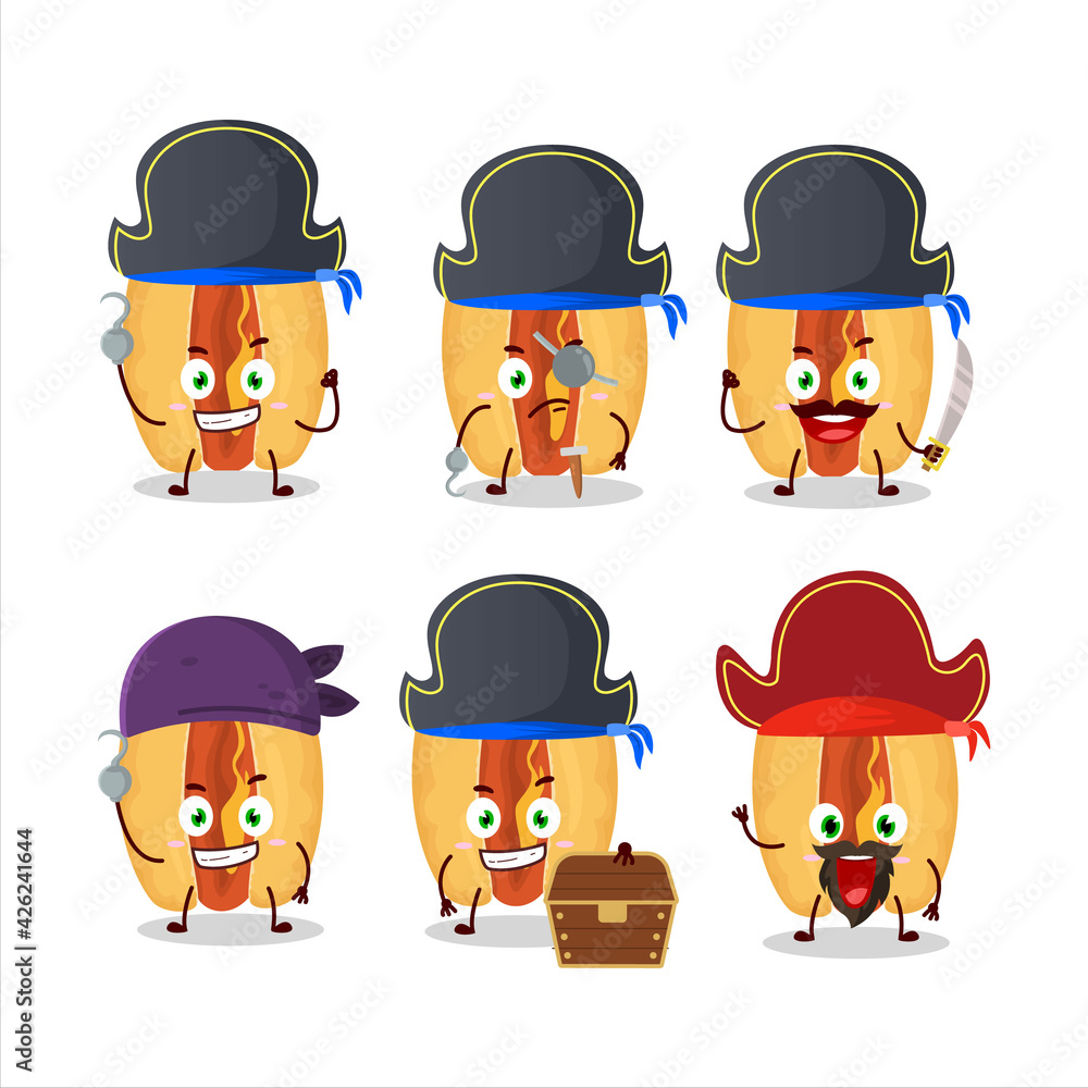 Cartoon character of hot dogs with various pirates emoticons Cartoon character of hot dogs with various pirates emoticons