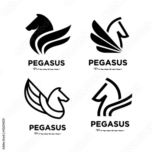 set collection Pegasus Fly Horse, Black Horse, Design Inspiration Vector logo	