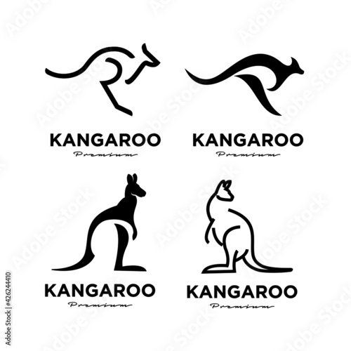 set collection kangaroo wallaby logo vector icon premium illustration
